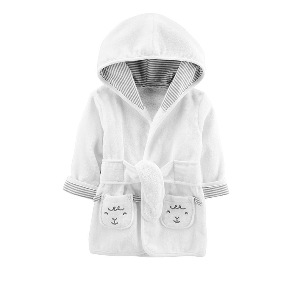Carter's White Lamb Hooded Robe with Classic Trim Attached Belt 0-9 Months. NWT